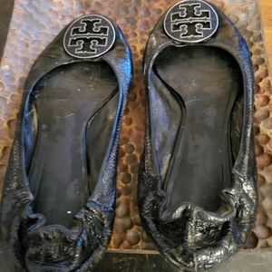 Tory Burch Flats. Black with large T.